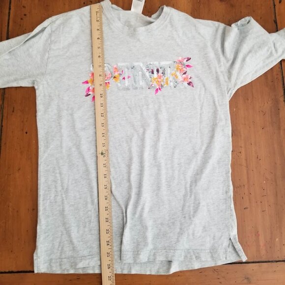 Victoria Secret PINK Bling Sequin Gray floral print long sleeve tshirt, Sz Small - Picture 10 of 12